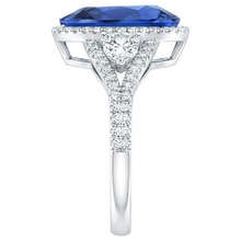 Halo Ring Bezel Set Pear Blue Sapphire & Natural Earth Mined DIAMOND ( NOT LAB GROWN ) Accents 4 Carats