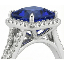 Halo Ring Blue Sapphire and Natural Earth Mined Diamond 6.5 Carat Princess with Accent