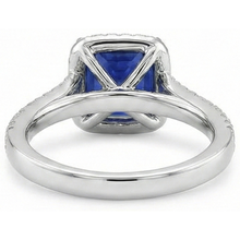 Halo Ring Blue Sapphire and Natural Earth Mined Diamond 6.5 Carat Princess with Accent