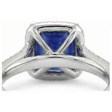 Halo Ring Blue Sapphire and Natural Earth Mined Diamond 6.5 Carat Princess with Accent