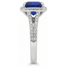 Halo Ring Blue Sapphire and Natural Earth Mined Diamond 6.5 Carat Princess with Accent
