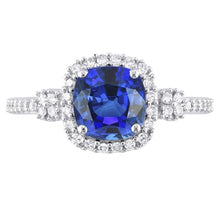 Halo Ring Cushion Ceylon Sapphire Prong Set Natural Earth Mined Diamonds 3.50 Carats