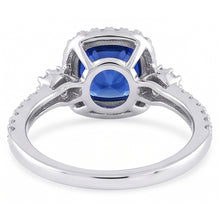 Halo Ring Cushion Ceylon Sapphire Prong Set Natural Earth Mined Diamonds 3.50 Carats