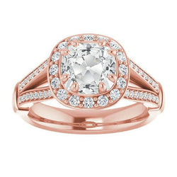 Halo Ring Cushion Old Cut Genuine Diamond 8 Prong Set 7.75 Carats Split Shank