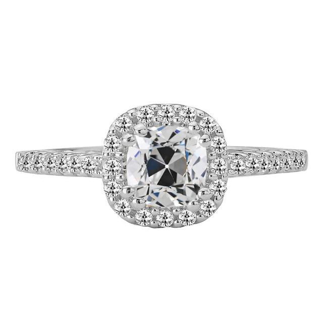 Halo Ring Cushion Old Cut Real Diamond Double Prong Set 6 Carats