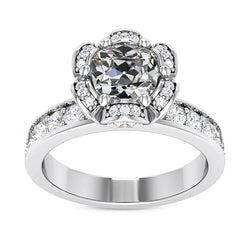 Halo Ring Cushion Old Cut Real Diamond Ring Flower Channel Set 5 Carats
