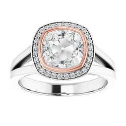 Halo Ring Cushion Old Mine Cut Natural Earth Mined Diamond Bezel Split Shank 7.50 Carats