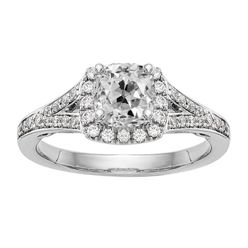 Halo Ring Cushion Old Mine Cut Real Diamond Prong Split Shank 4.50 Carats