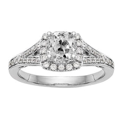 Halo Ring Cushion Old Mine Cut Real Diamond Prong Split Shank 4.50 Carats