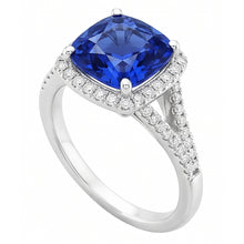 Halo Ring Cushion Sri Lankan Sapphire 4 Carats Split Shank Jewellery