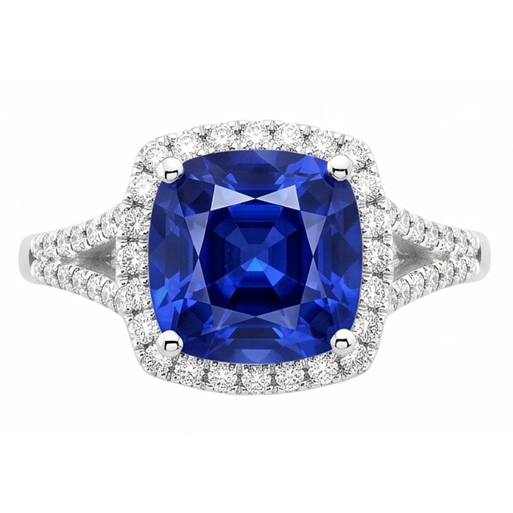 Halo Ring Cushion Sri Lankan Sapphire 4 Carats Split Shank Jewellery
