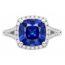 Halo Ring Cushion Sri Lankan Sapphire 4 Carats Split Shank Jewellery