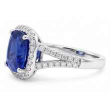 Halo Ring Cushion Sri Lankan Sapphire 4 Carats Split Shank Jewellery
