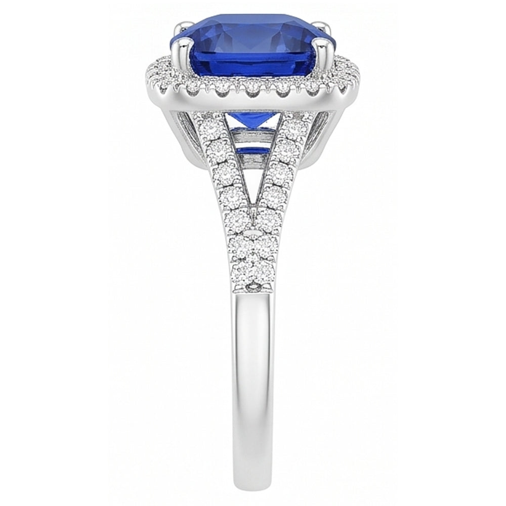 Halo Ring Cushion Sri Lankan Sapphire 4 Carats Split Shank Jewellery