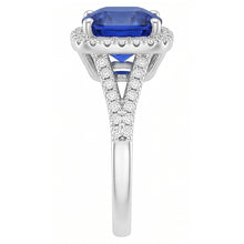 Halo Ring Cushion Sri Lankan Sapphire 4 Carats Split Shank Jewellery
