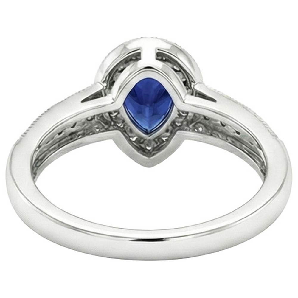 Halo Ring Double Shank Pear Blue Sapphire & Natural Earth Mined DIAMOND ( NOT LAB GROWN )s 2 Carats