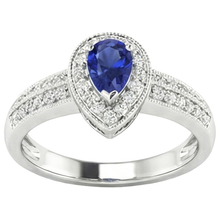 Halo Ring Double Shank Pear Blue Sapphire & Natural Earth Mined DIAMOND ( NOT LAB GROWN )s 2 Carats