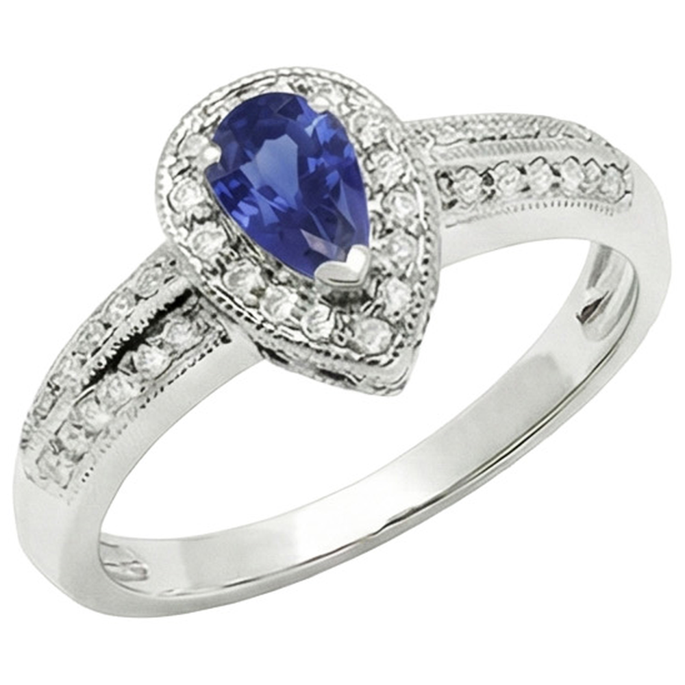 Halo Ring Double Shank Pear Blue Sapphire & Natural Earth Mined DIAMOND ( NOT LAB GROWN )s 2 Carats