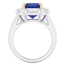 Halo Ring Emerald Blue Sapphire Trillion & Baguette Natural Earth Mined Diamonds 3 Carats