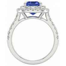 Halo Ring Emerald Blue Sapphire & Natural Earth Mined Diamond 5 Carats White Gold 14K