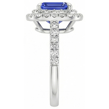 Halo Ring Emerald Blue Sapphire & Natural Earth Mined Diamond 5 Carats White Gold 14K