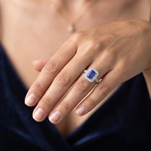Halo Ring Emerald Sapphire & Natural Earth Mined Diamonds 3 Carats White Gold Milgrain