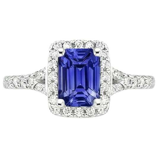 Halo Ring Emerald Sri Lankan Sapphire & Natural Earth Mined Diamond 4.50 Carats
