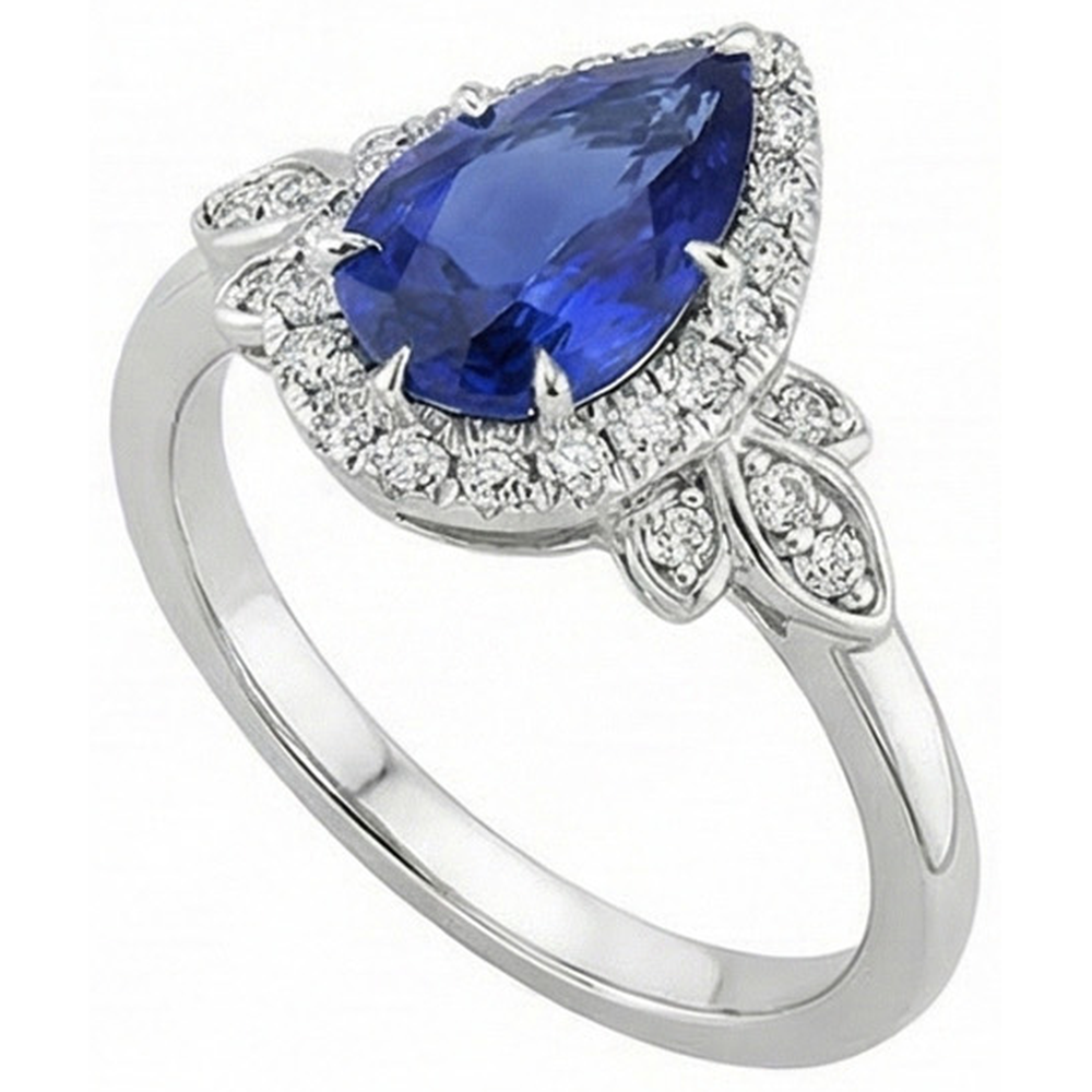 natural round sapphire 4ct ring on white background