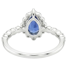 Halo Ring Flower Style Pear Blue Sapphire & Natural Earth Mined Diamonds 5 Carats