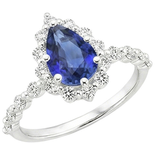 Halo Ring Flower Style Pear Blue Sapphire & Natural Earth Mined Diamonds 5 Carats