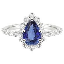 Halo Ring Flower Style Pear Blue Sapphire & Natural Earth Mined Diamonds 5 Carats