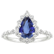 Halo Ring Flower Style Pear Blue Sapphire & Natural Earth Mined Diamonds 5 Carats