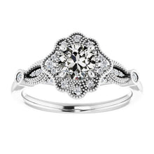 Halo Ring Genuine Round Old Mine Cut Diamond Milgrain Flower Style 2.50 Carats