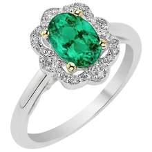 Emerald Oval Cut Precious Stone Ring in Two-Tone 14K Gold – side view