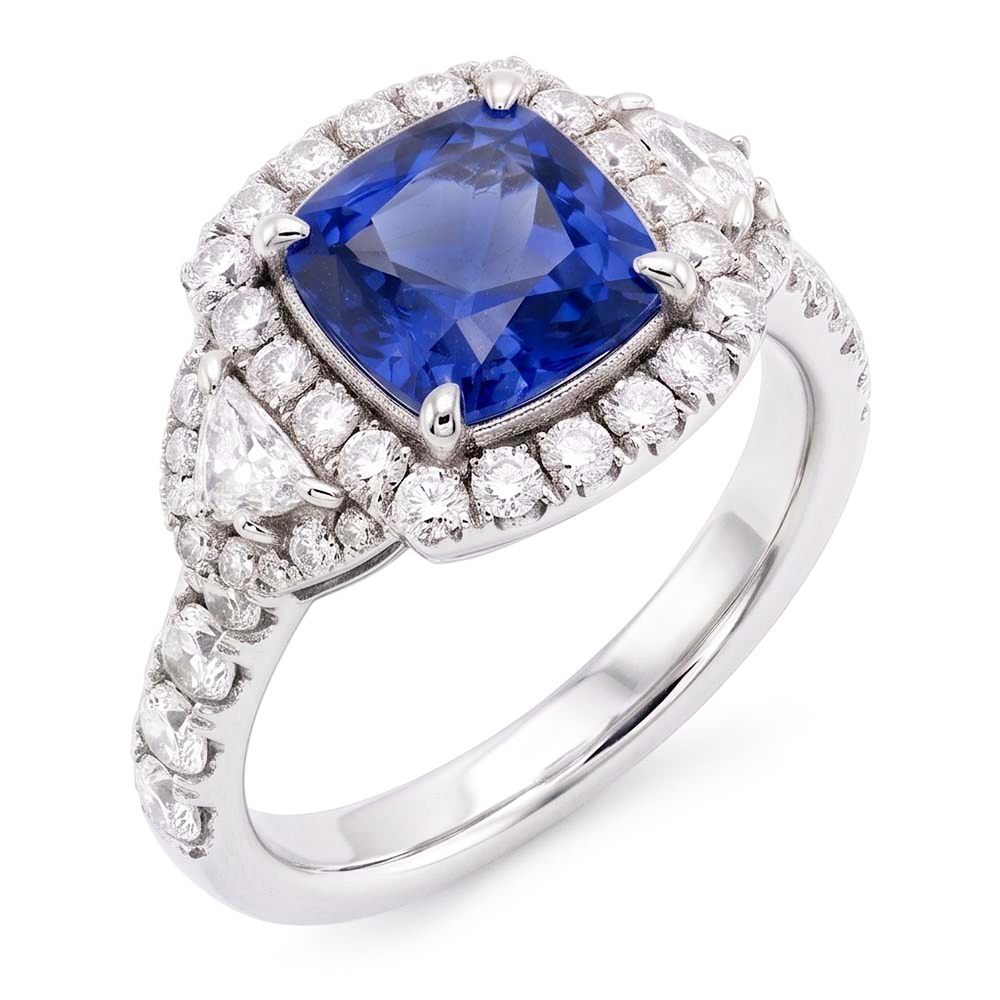 Halo Ring Half Moon & Round Natural Earth Mined Diamond Sapphire Gemstone Jewellery 4 Carats