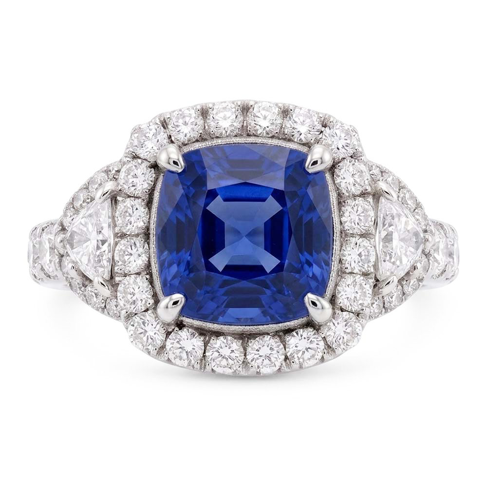 Halo Ring Half Moon & Round Natural Earth Mined Diamond Sapphire Gemstone Jewellery 4 Carats