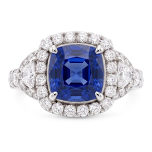 Halo Ring Half Moon & Round Natural Earth Mined Diamond Sapphire Gemstone Jewellery 4 Carats