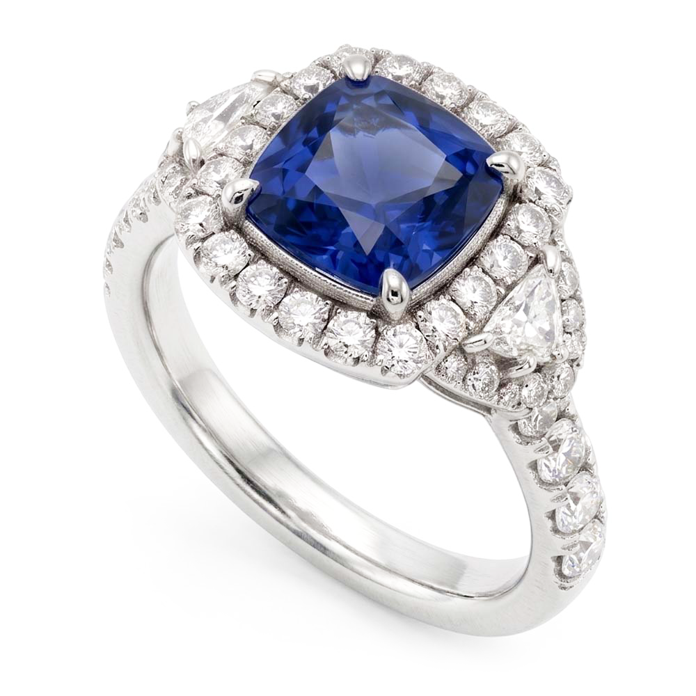 Halo Ring Half Moon & Round Natural Earth Mined Diamond Sapphire Gemstone Jewellery 4 Carats