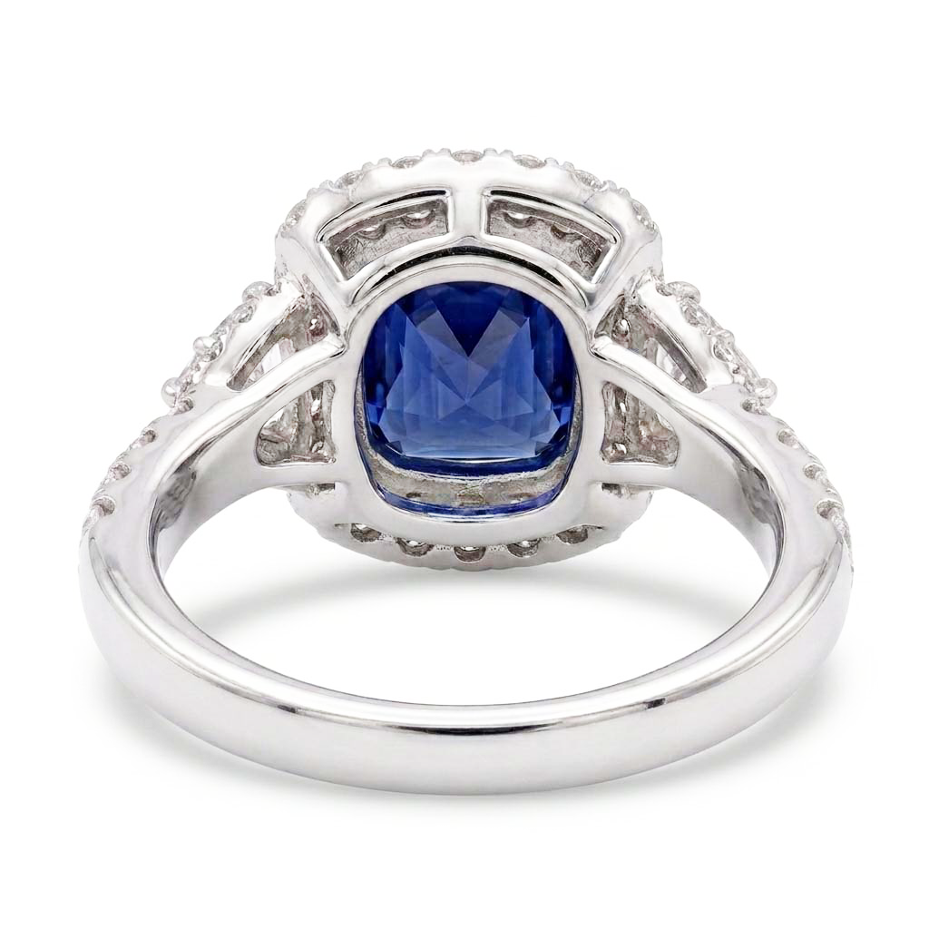 Halo Ring Half Moon & Round Natural Earth Mined Diamond Sapphire Gemstone Jewellery 4 Carats