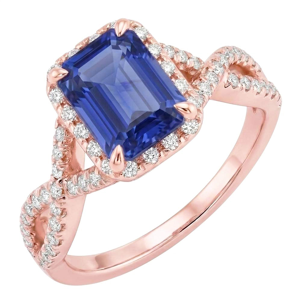 Halo Ring Infinity Style Emerald Blue Sapphire & Natural Earth Mined Diamond 4.50 Carats