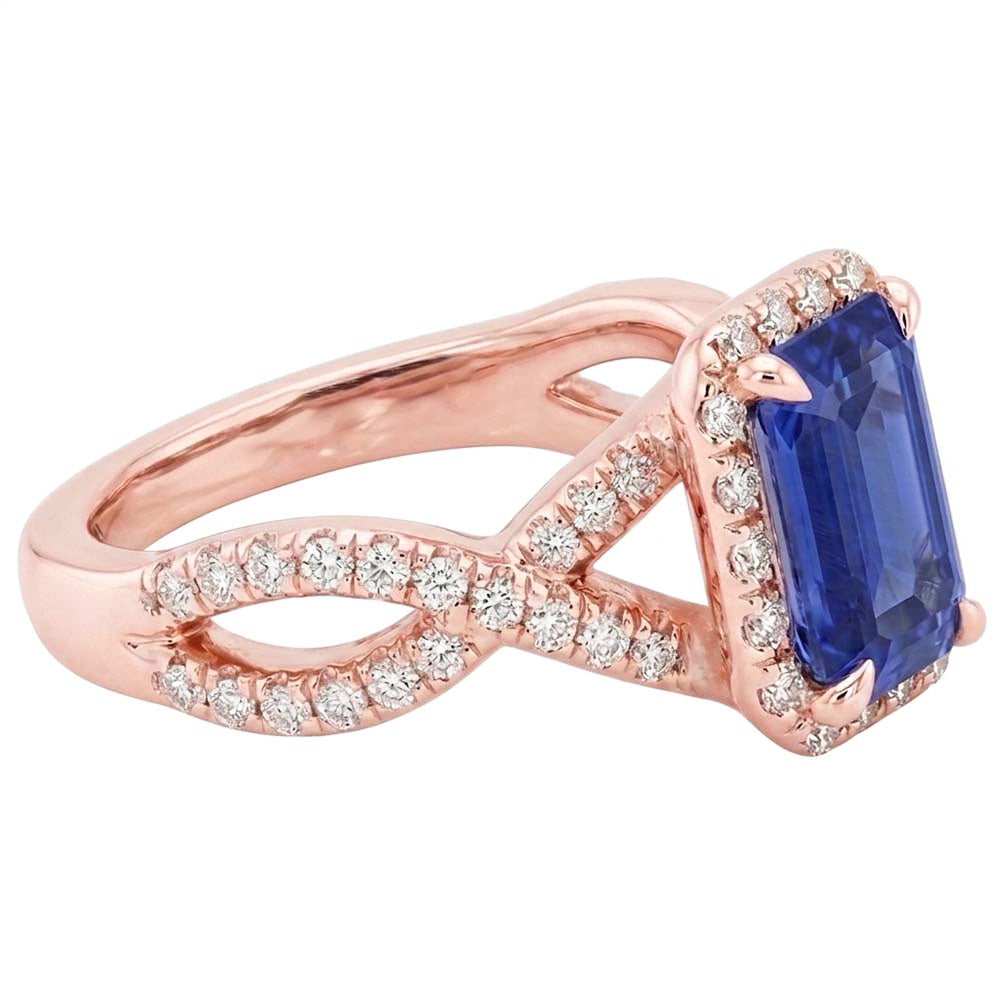 Halo Ring Infinity Style Emerald Blue Sapphire & Natural Earth Mined Diamond 4.50 Carats