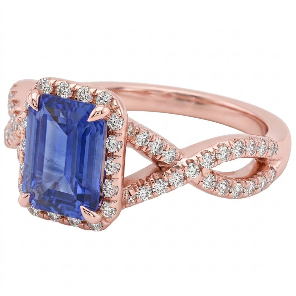 Halo Ring Infinity Style Emerald Blue Sapphire & Natural Earth Mined Diamond 4.50 Carats