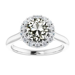 Halo Ring Natural Round Old Cut Diamond 14K White Gold 5 Carats Jewelry