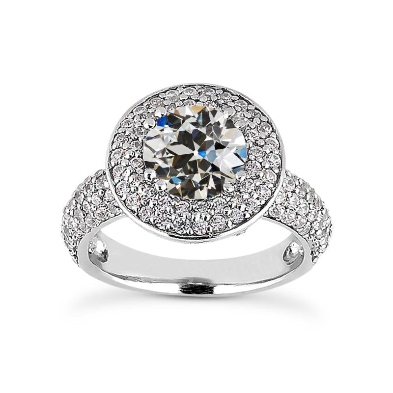 Halo Ring Old Cut Genuine Diamond Multi Row Accents Double Prong Set 6 Carats