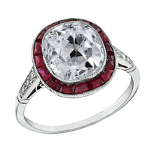Halo Ring Old Cut Natural Cushion Diamond & Rubies Bezel Set 7.75 Carats