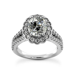 Halo Ring Old Cut Oval Natural Diamonds Flower Style 6 Carats Split Shank