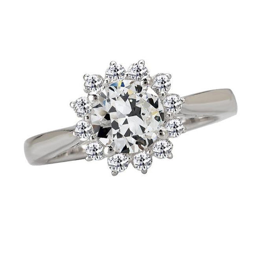 Halo Ring Old Cut Real Diamond Flower Style Tapered Shank 4.50 Carats