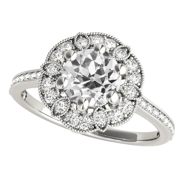 Halo Ring Old Cut Real Round Diamond 6 Prong Set 4.75 Carats Gold Milgrain