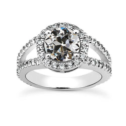 Halo Ring Old Mine Cut Genuine Diamond 14K Gold Split Shank 4.75 Carats