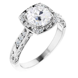 Halo Ring Old Mine Cut Genuine Diamond Prong Set Antique Style 3.25 Carats